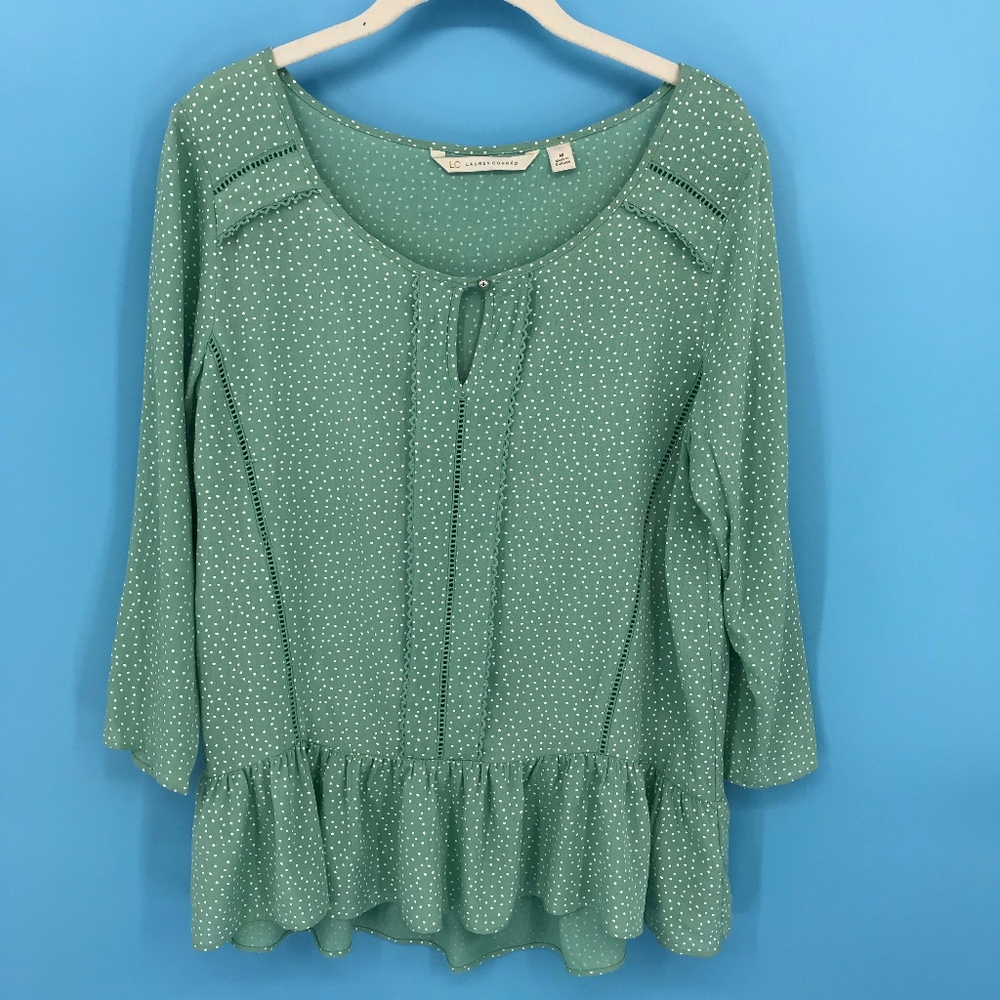 LC Sea Foam Green with White Polka Dot Boho Top